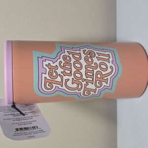 Studio Oh!  Coral and Mint Insulated Slim Can Cooler "Let The Good Times Roll"